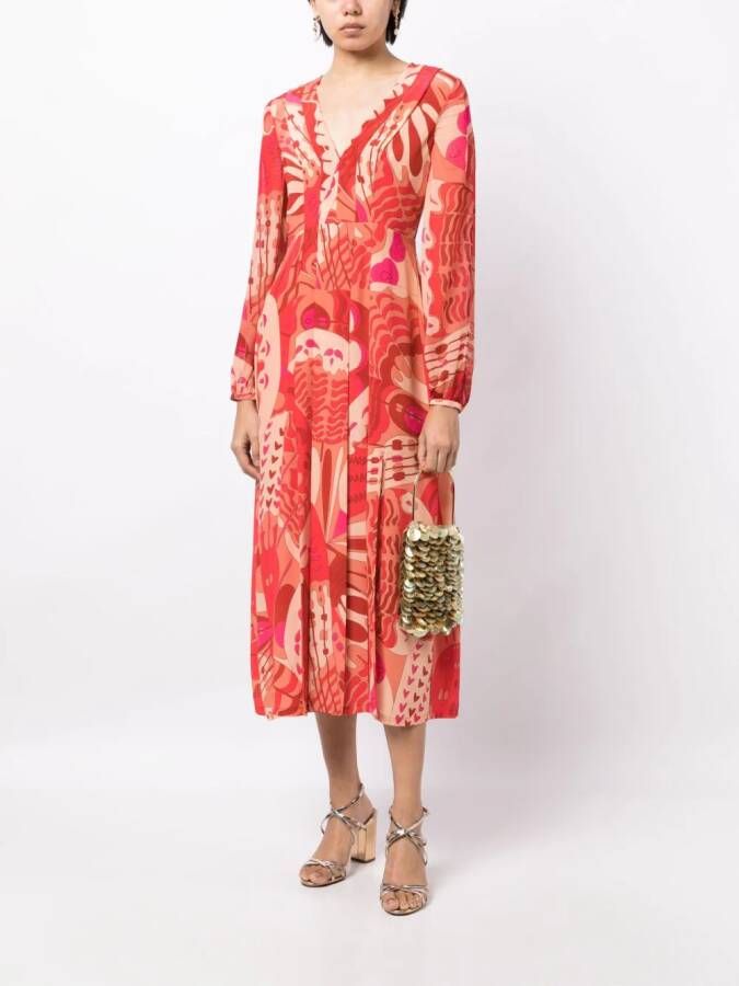 Rixo Camellia midi-jurk met jacquard Rood
