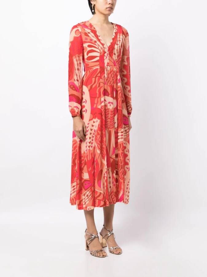 Rixo Camellia midi-jurk met jacquard Rood