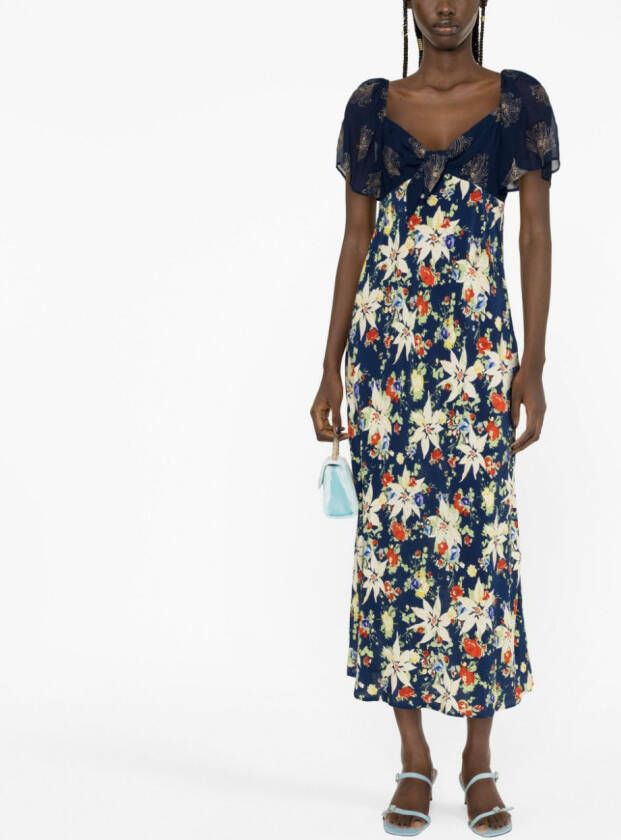 Rixo Midi-jurk met bloemenprint Blauw