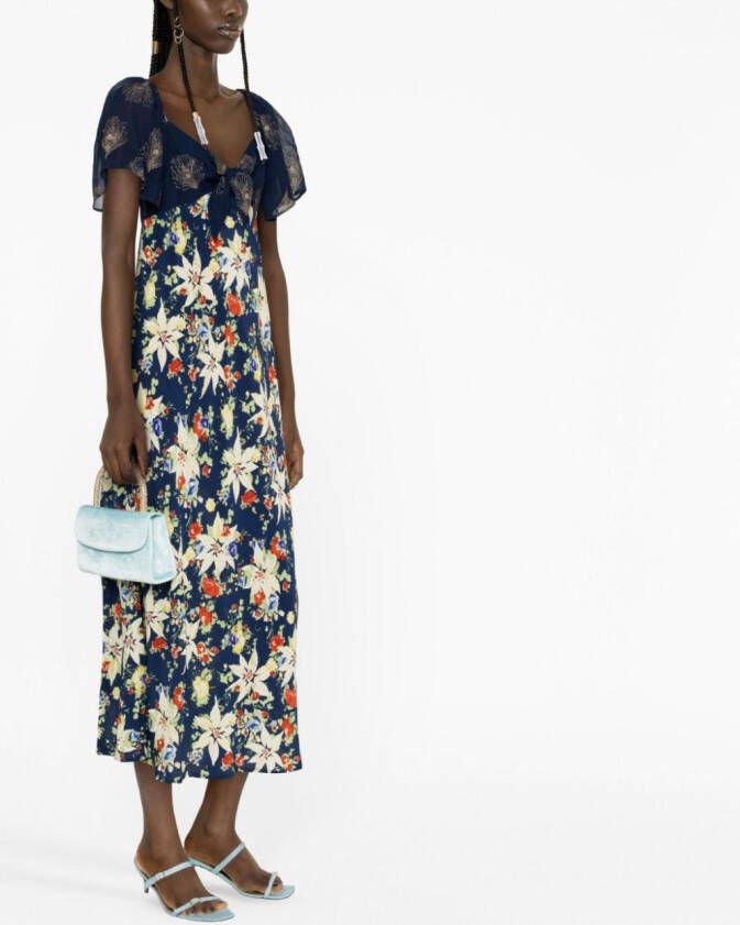 Rixo Midi-jurk met bloemenprint Blauw
