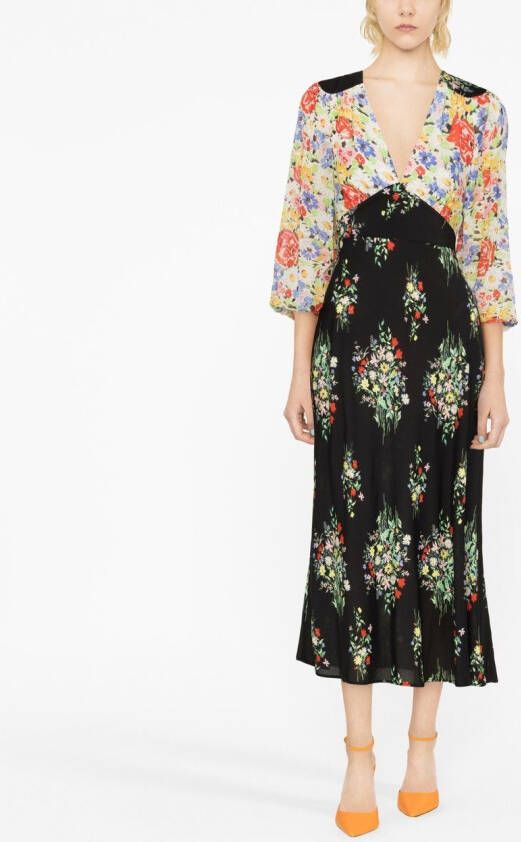 Rixo Jurk met bloemenprint Zwart