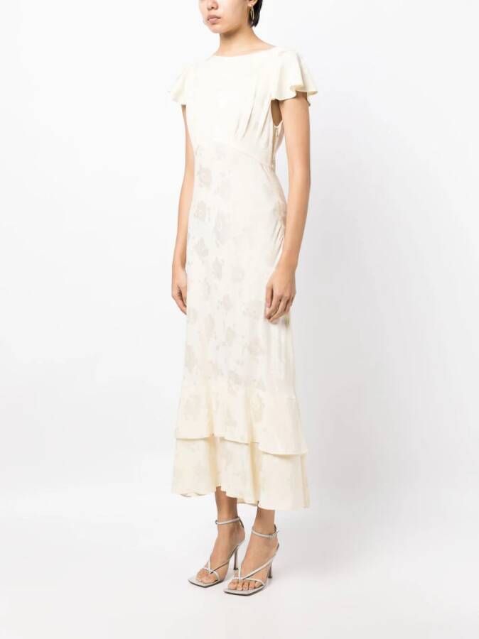 Rixo Midi-jurk met bloemenjacquard Beige