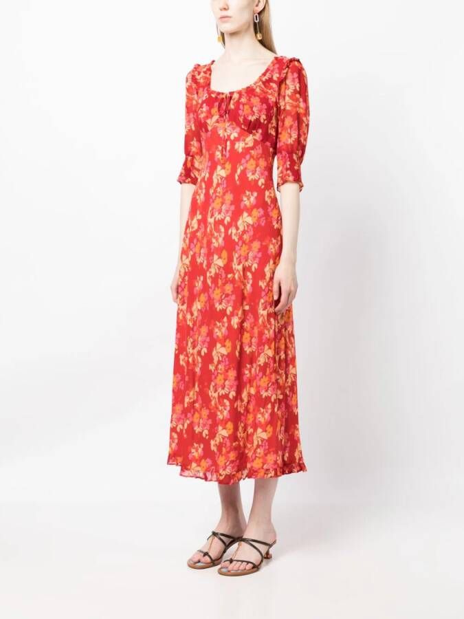 Rixo Midi-jurk met bloemenprint Rood