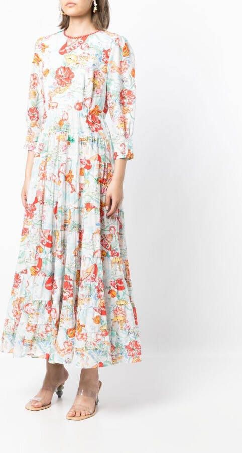 Rixo Midi-jurk met bloemenprint Wit