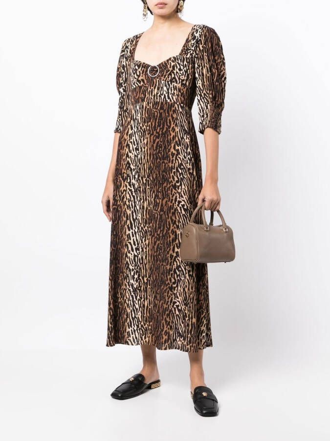 Rixo Midi-jurk met luipaardprint Bruin