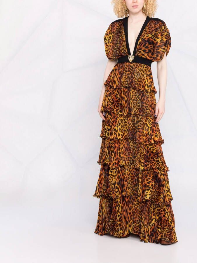 Roberto Cavalli Avondjurk met luipaardprint Zwart