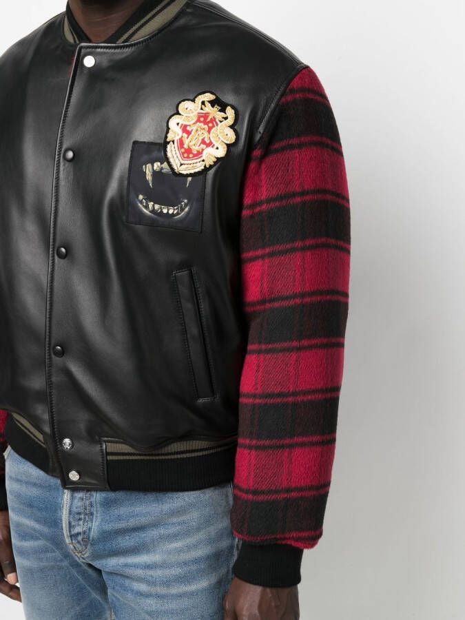 Roberto Cavalli Bomberjack met geruite mouwen Zwart