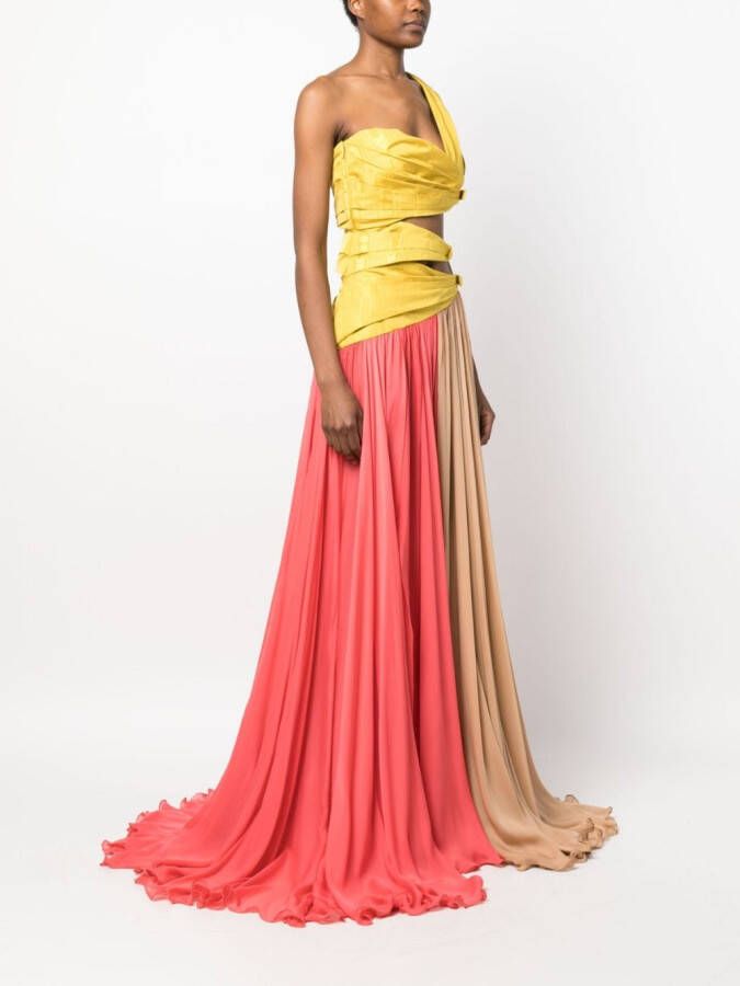 Roberto Cavalli Avondjurk met colourblocking Geel