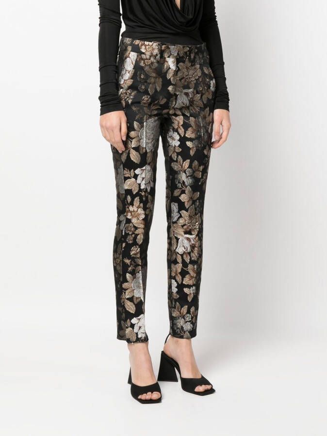 Roberto Cavalli Broek met geborduurde bloemen Bruin