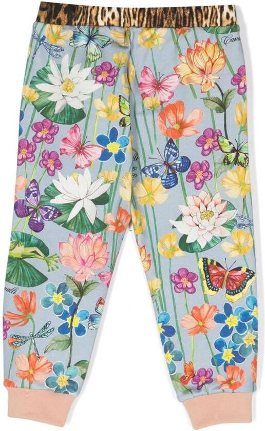 Roberto Cavalli Junior Trainingsbroek met bloemenprint Blauw