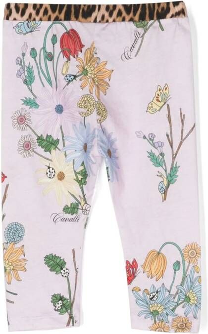 Roberto Cavalli Junior Legging met bloe print Paars