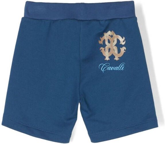 Roberto Cavalli Junior monogram-print cotton shorts Blauw