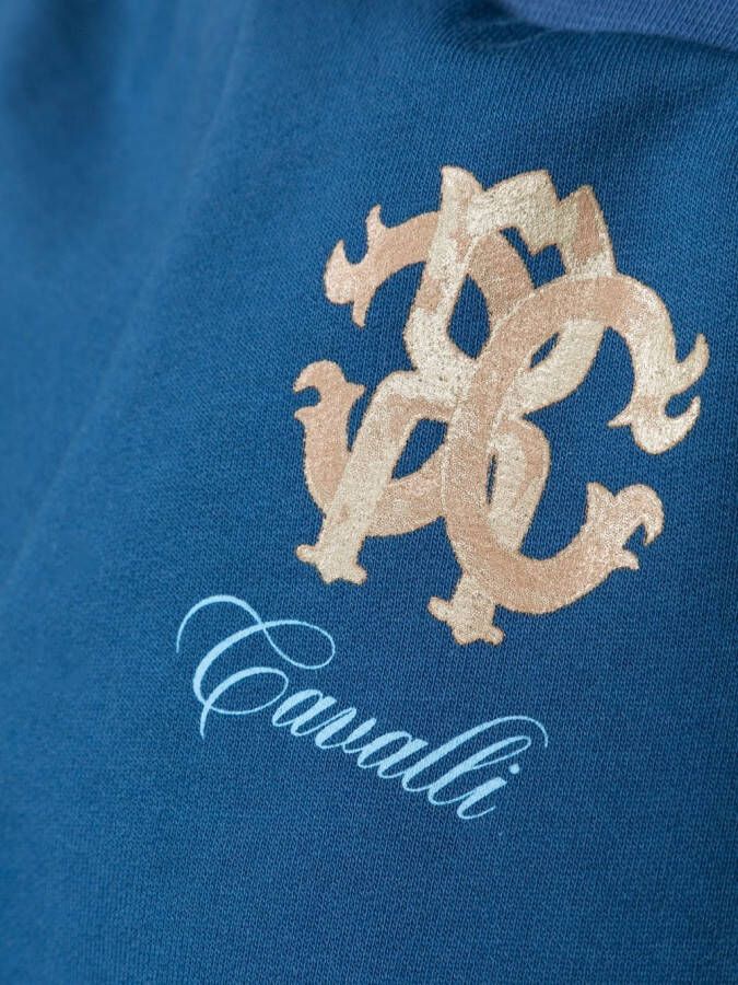 Roberto Cavalli Junior monogram-print cotton shorts Blauw