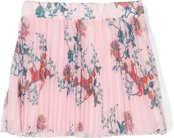Roberto Cavalli Junior Plooirok met bloemenprint Roze