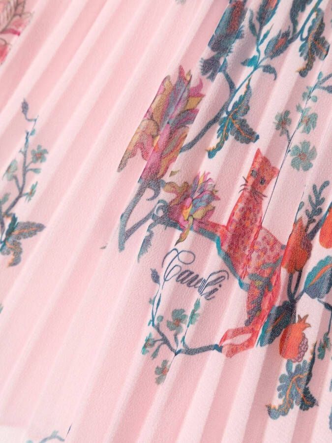 Roberto Cavalli Junior Plooirok met bloemenprint Roze