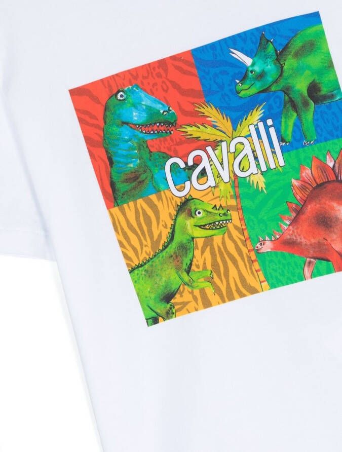 Roberto Cavalli Junior T-shirt met dinosaurusprint Wit