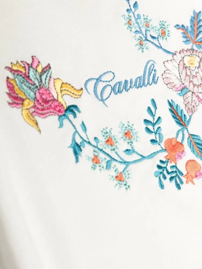 Roberto Cavalli Junior T-shirt met geborduurde bloemen Wit