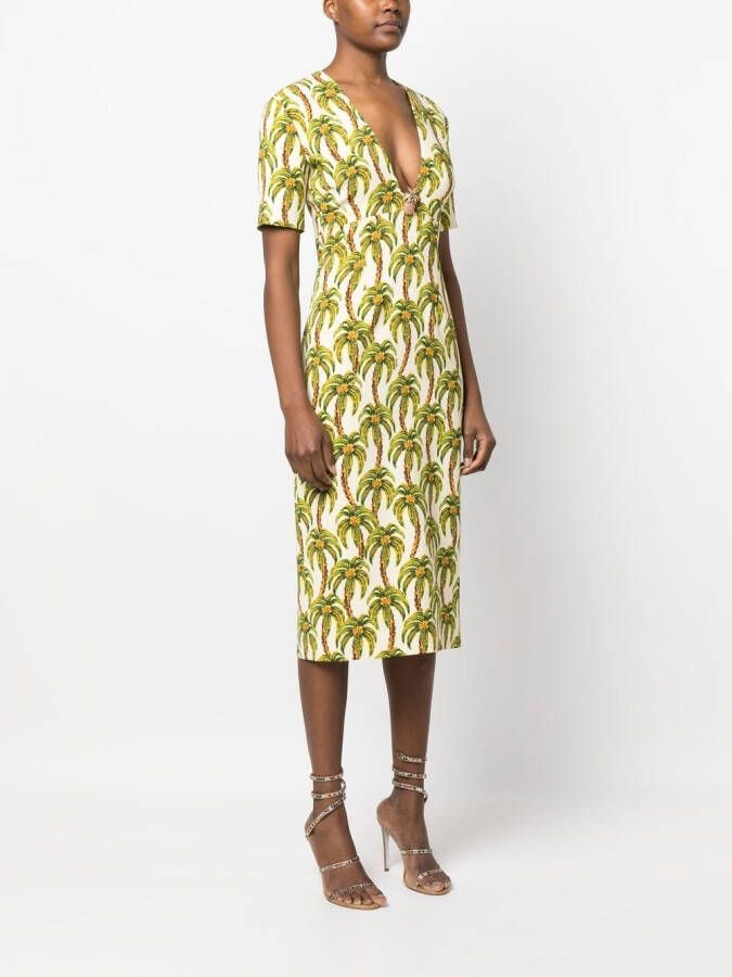 Roberto Cavalli Jurk met palmboomprint Beige