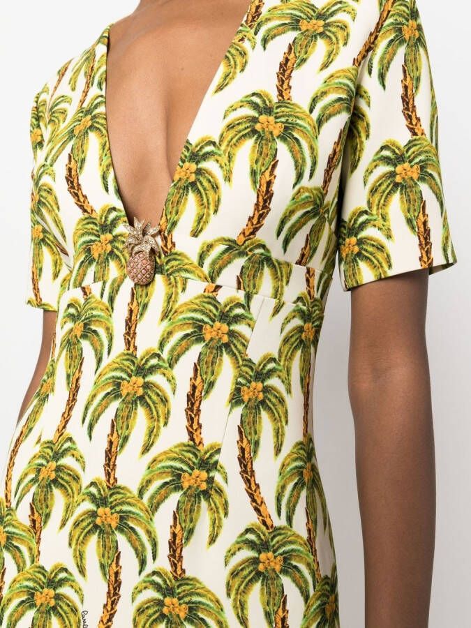 Roberto Cavalli Jurk met palmboomprint Beige