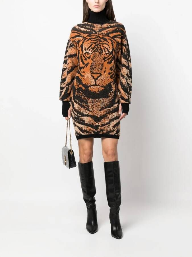 Roberto Cavalli Jurk met tijgerjacquard Oranje