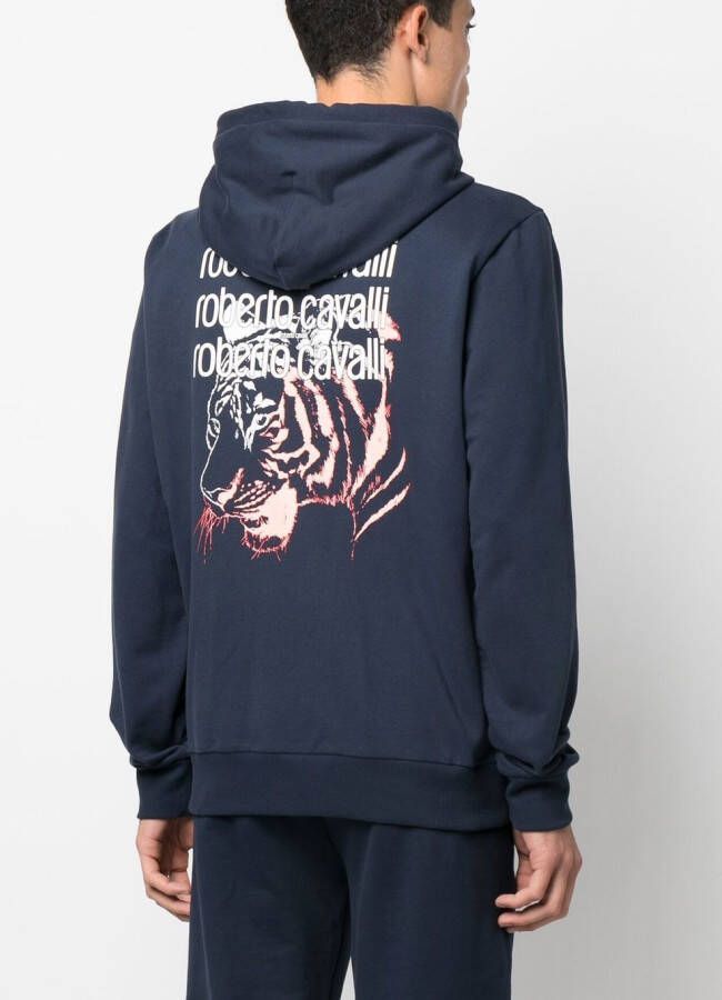 Roberto Cavalli Hoodie met logoprint Blauw