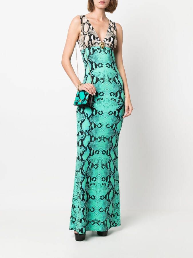 Roberto Cavalli Maxi-jurk met slangenhuidprint Groen