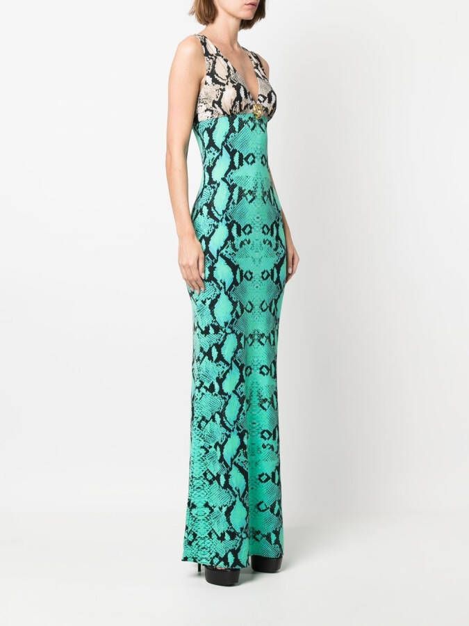 Roberto Cavalli Maxi-jurk met slangenhuidprint Groen