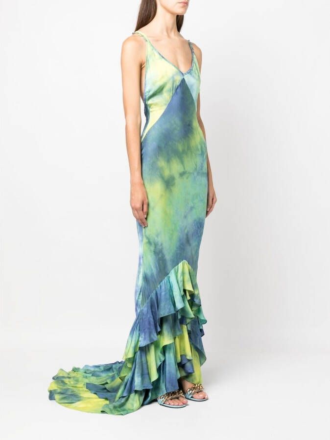 Roberto Cavalli Maxi-jurk met tie-dye print Groen