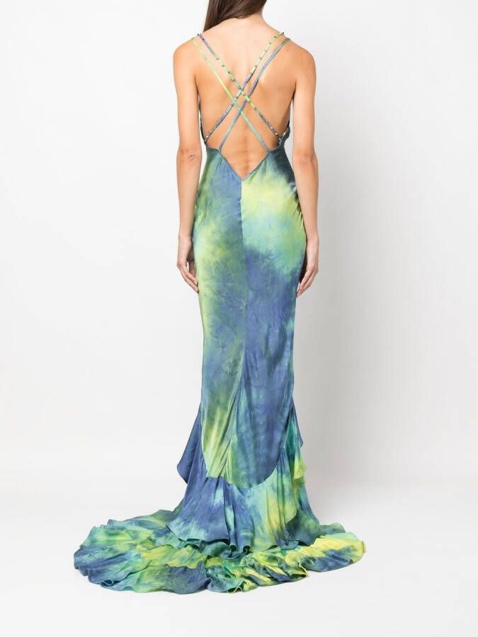 Roberto Cavalli Maxi-jurk met tie-dye print Groen