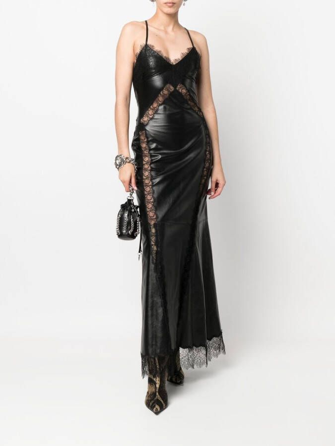 Roberto Cavalli Midi-jurk met afwerking van kant Zwart