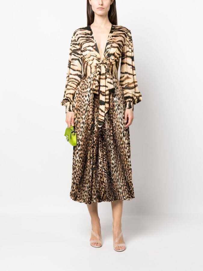 Roberto Cavalli Midi-jurk met dierenprint Beige