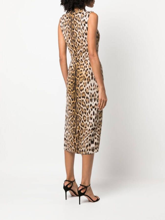 Roberto Cavalli Midi-jurk met luipaardprint Beige