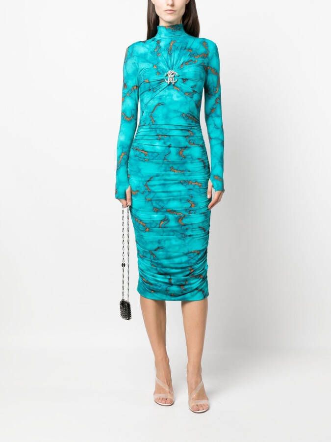 Roberto Cavalli Midi-jurk met marmerprint Blauw