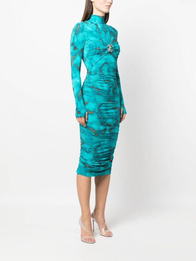 Roberto Cavalli Midi-jurk met marmerprint Blauw