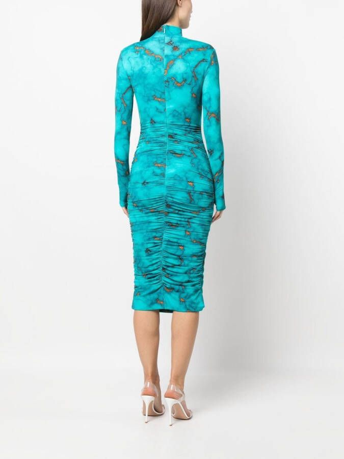 Roberto Cavalli Midi-jurk met marmerprint Blauw