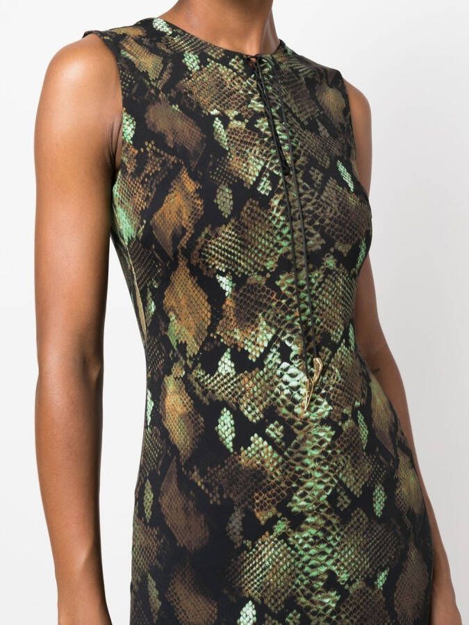 Roberto Cavalli Midi-jurk met slangenprint Beige