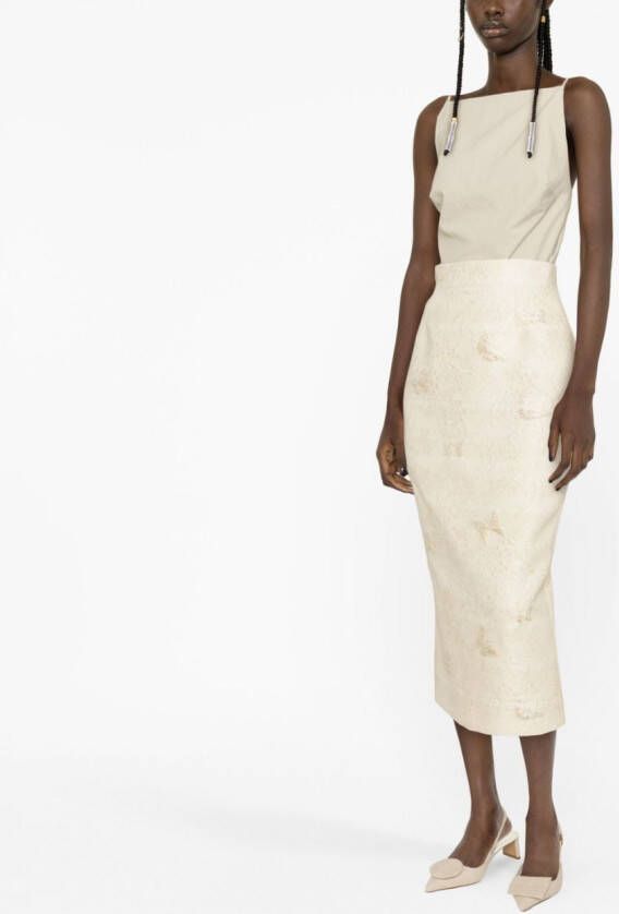 Roberto Cavalli Midi-kokerrok met jacquard Beige