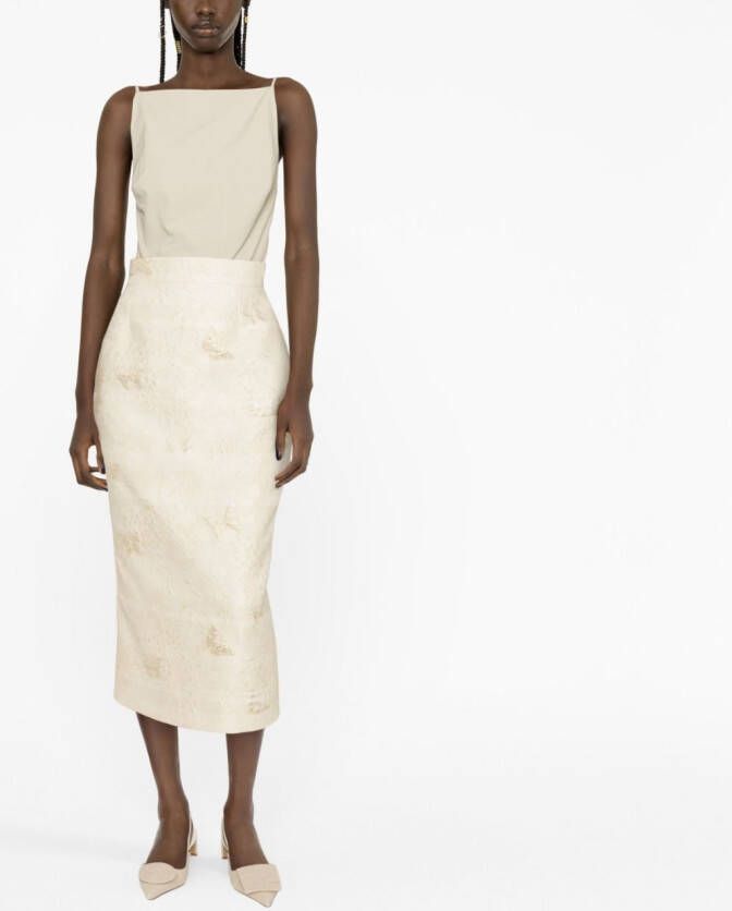 Roberto Cavalli Midi-kokerrok met jacquard Beige