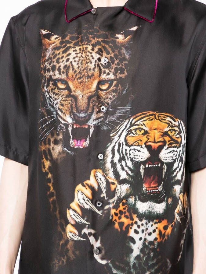 Roberto Cavalli Overhemd met tijgerprint Zwart