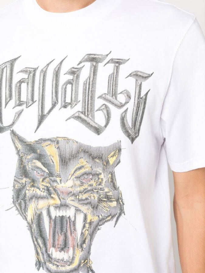 Roberto Cavalli T-shirt met panterprint Wit