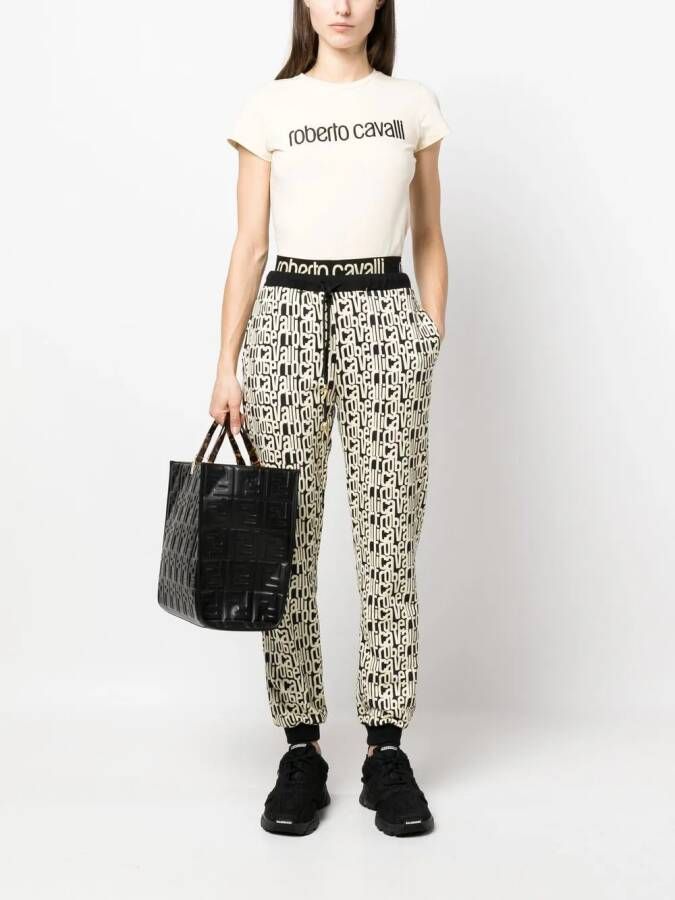 Roberto Cavalli T-shirt met geborduurd logo Beige