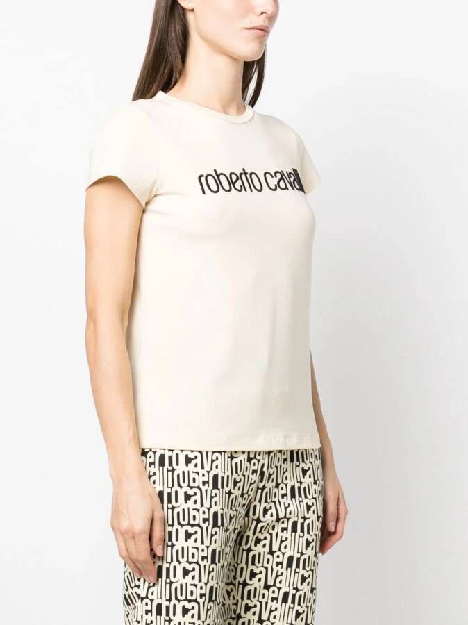 Roberto Cavalli T-shirt met geborduurd logo Beige