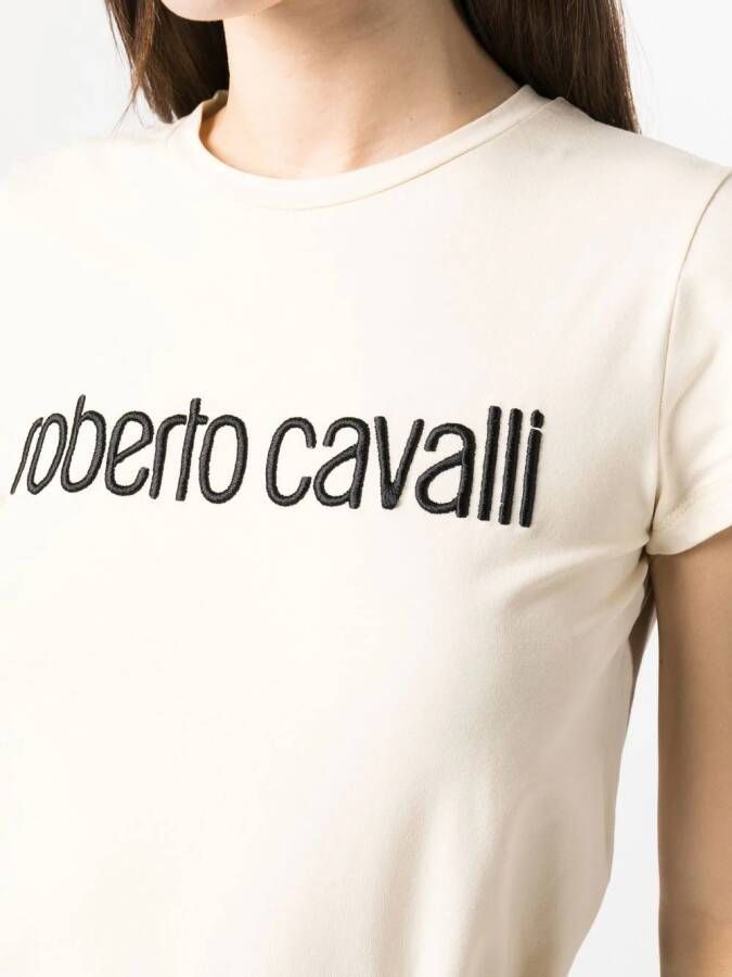 Roberto Cavalli T-shirt met geborduurd logo Beige