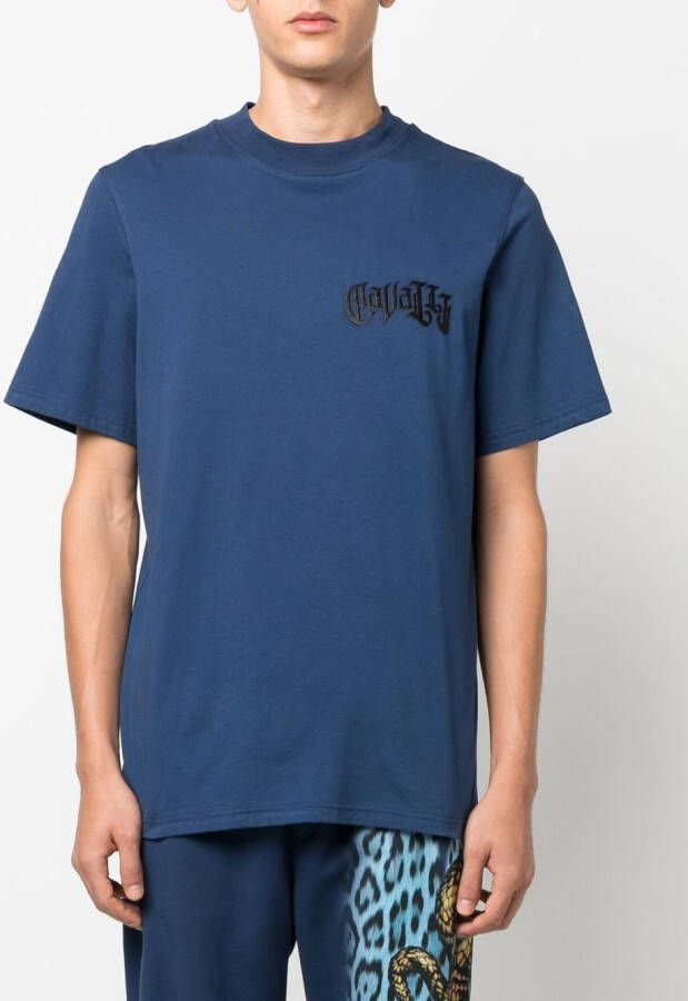 Roberto Cavalli T-shirt met geborduurd logo Blauw