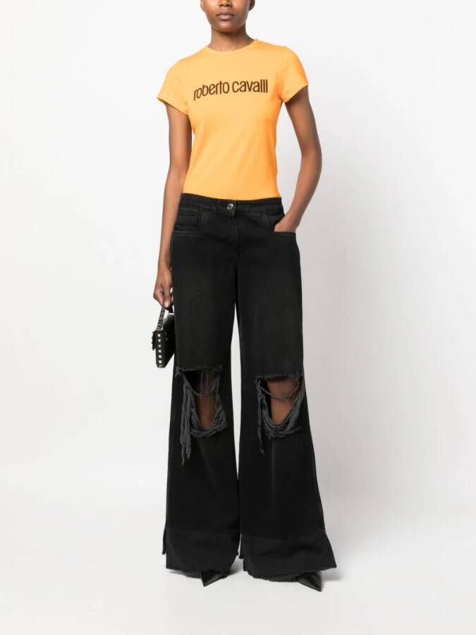 Roberto Cavalli T-shirt met geborduurd logo Oranje