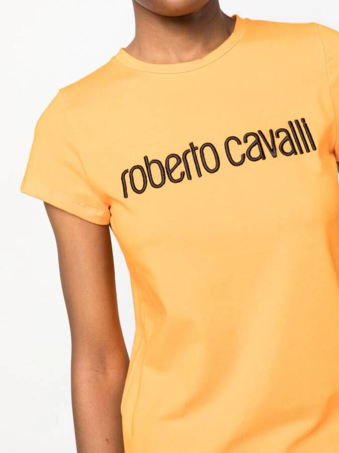 Roberto Cavalli T-shirt met geborduurd logo Oranje