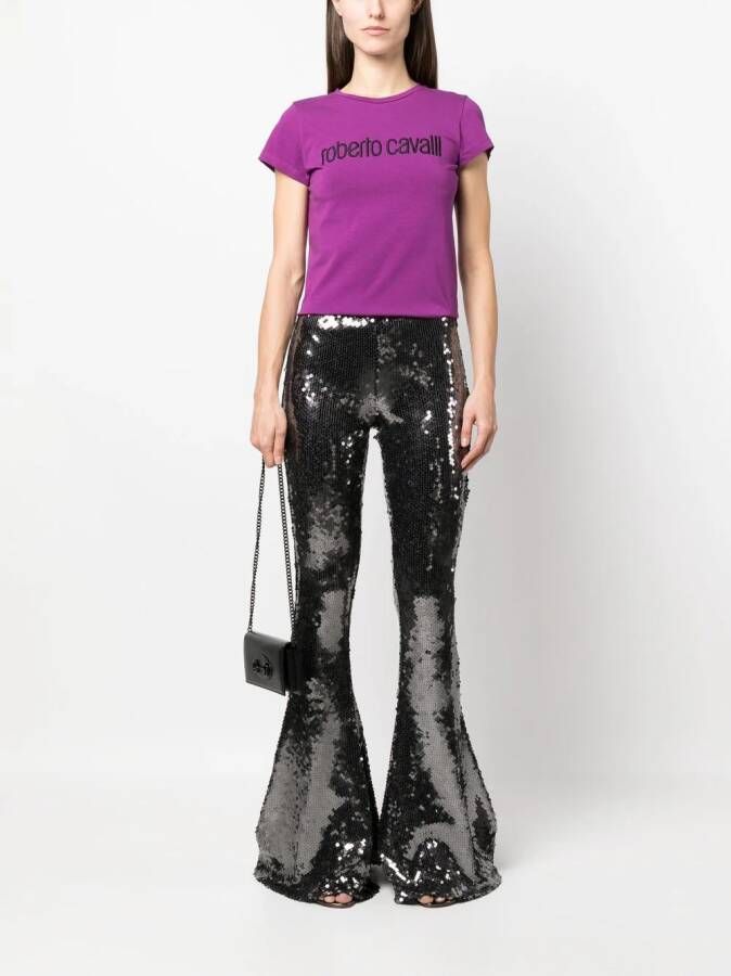 Roberto Cavalli T-shirt met geborduurd logo Paars