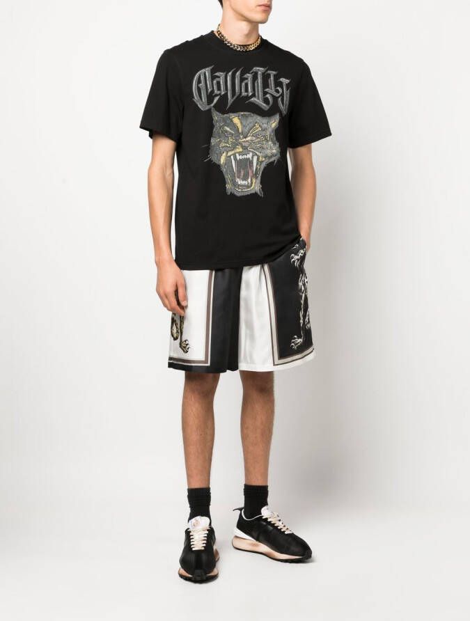 Roberto Cavalli T-shirt met panterprint Zwart