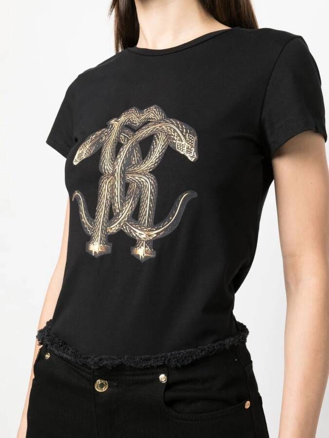 Roberto Cavalli T-shirt met slangenprint Zwart