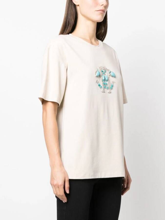 Roberto Cavalli T-shirt verfraaid met logo Beige